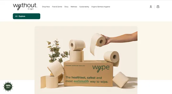 The previous Wythout home page: it opened on a product photograph in a box, with no headline over it and no offer.