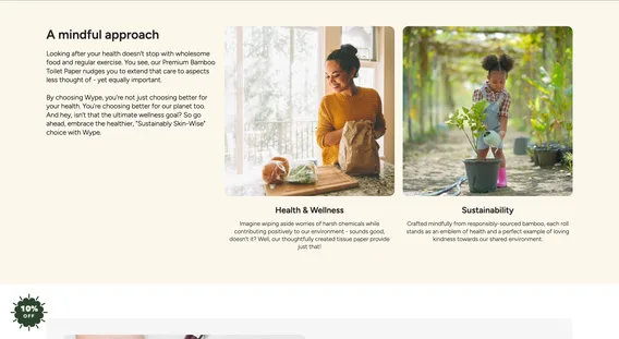 The previous site&rsquo;s equivalent: stock photography under the heading &lsquo;A mindful approach&rsquo;, with no view of the mill.