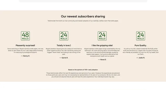 The previous testimonials: unverified first name quotes in a pale block, followed by a disclaimer that the results may not be typical.